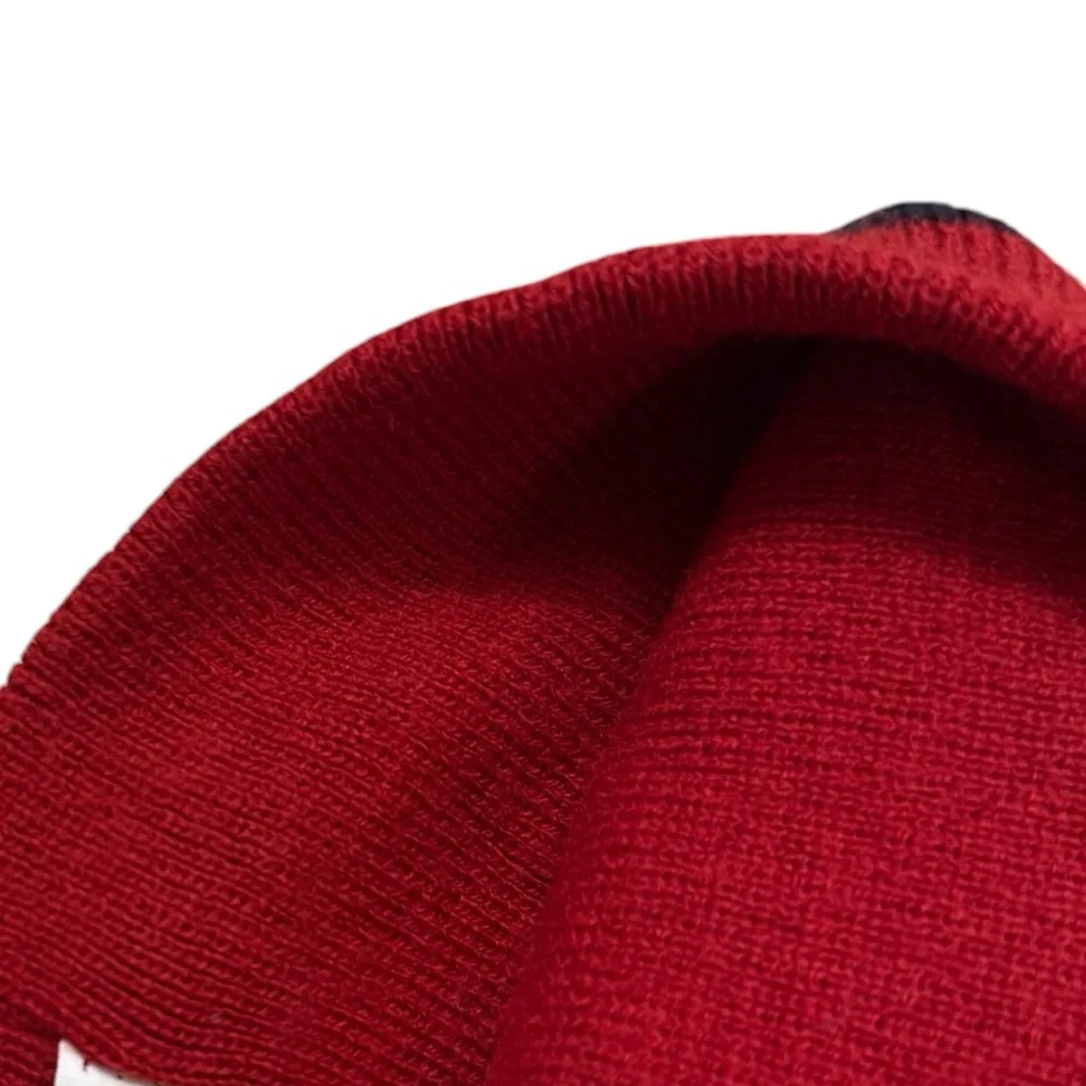 The Children's Place Red and Black Striped Beanie with Silver Goggles Patch